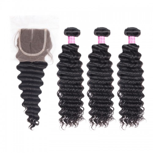 Virgin Deep Wave Hair Bundles With 4x4 Transparent/HD Lace Closure | Human Hair Wig | Lace Front